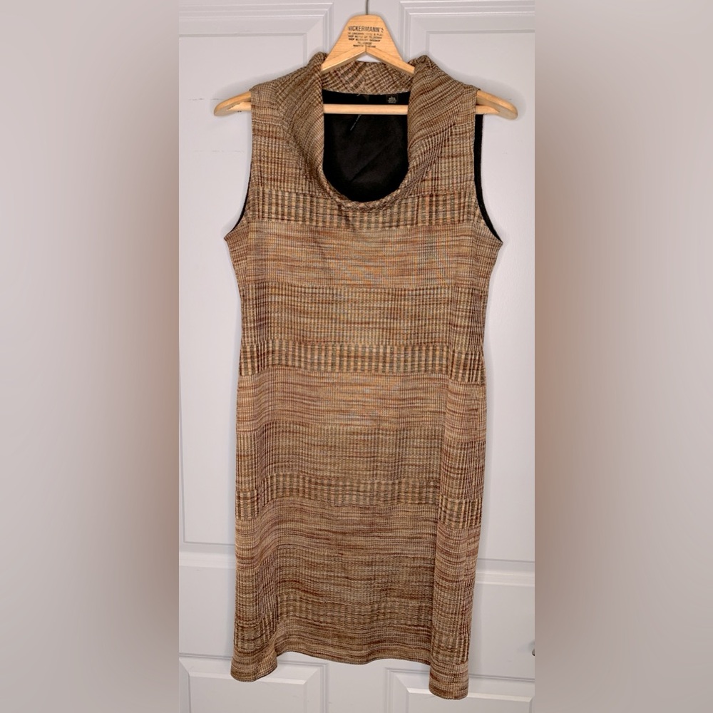 Skye's the Limit Sleeveless Textured Knit Brown/Tan Cowl Neck Dress in Size L